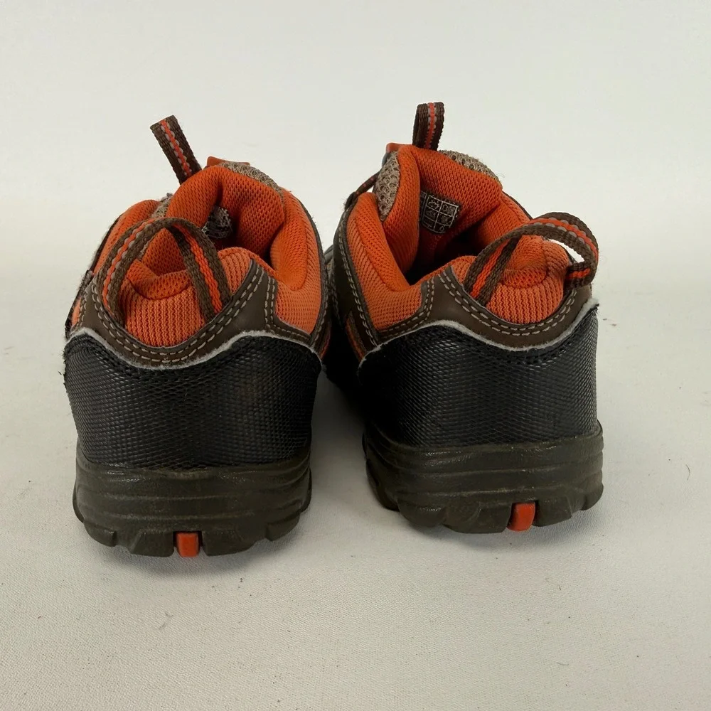 Keen Kids Waterproof Hiking Shoes Brown Orange Bungee Laces Low Top Trail Shoe